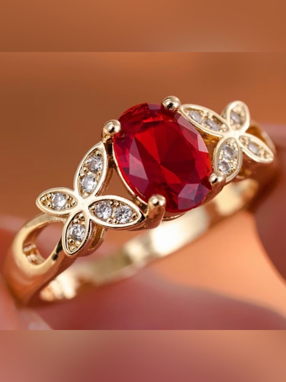 Exquisite Butterfly Red Oval Zirconia Ring. - Picture 3 of 6